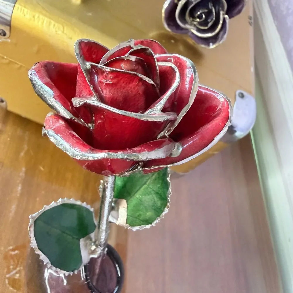 Artistic Silver Glass dipped Roses Pink Red and Purple
